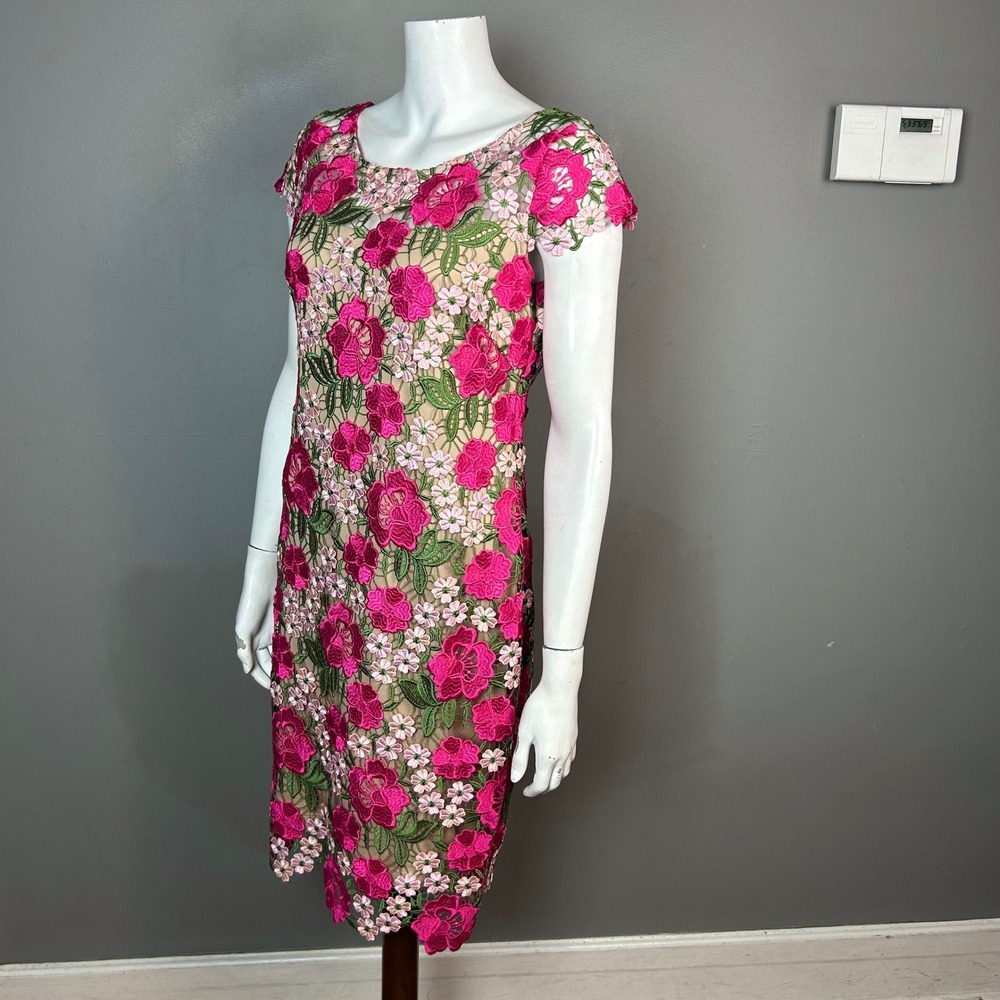 Xscape Floral Embroidered Sheath Dress Size 8 Lace wedding cocktail Formal - Picture 5 of 13
